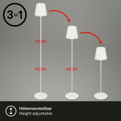 Briloner 1438016 - LED Aptumšojama skārienvadāma grīdas stāvlampa 3in1 LED/3,5W/5V IP44 3000K 38-130 cm balta