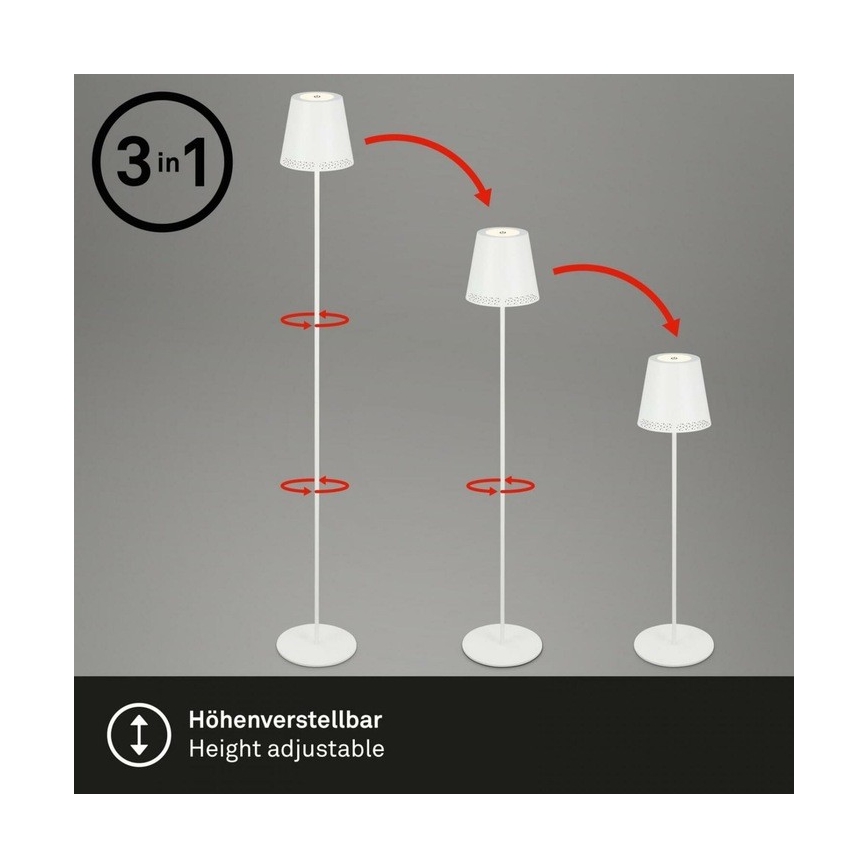 Briloner 1438016 - LED Aptumšojama skārienvadāma grīdas stāvlampa 3in1 LED/3,5W/5V IP44 3000K 38-130 cm balta