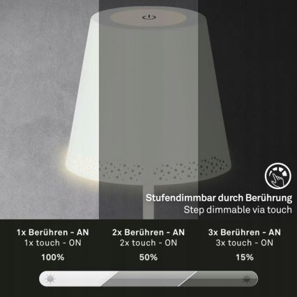 Briloner 1438016 - LED Aptumšojama skārienvadāma grīdas stāvlampa 3in1 LED/3,5W/5V IP44 3000K 38-130 cm balta