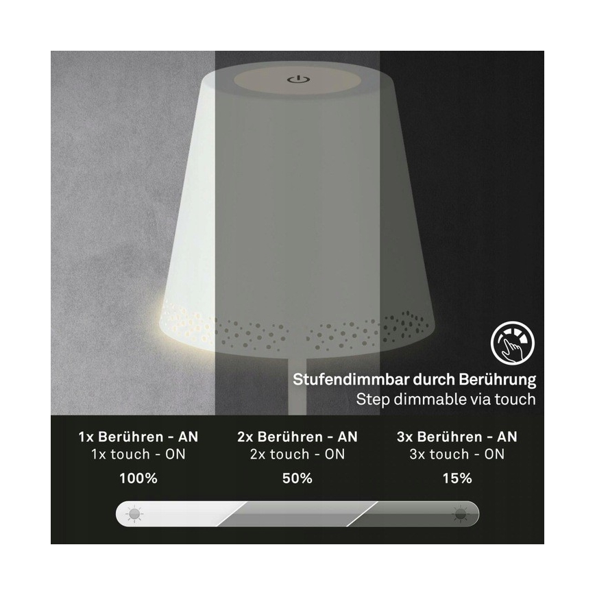 Briloner 1438016 - LED Aptumšojama skārienvadāma grīdas stāvlampa 3in1 LED/3,5W/5V IP44 3000K 38-130 cm balta