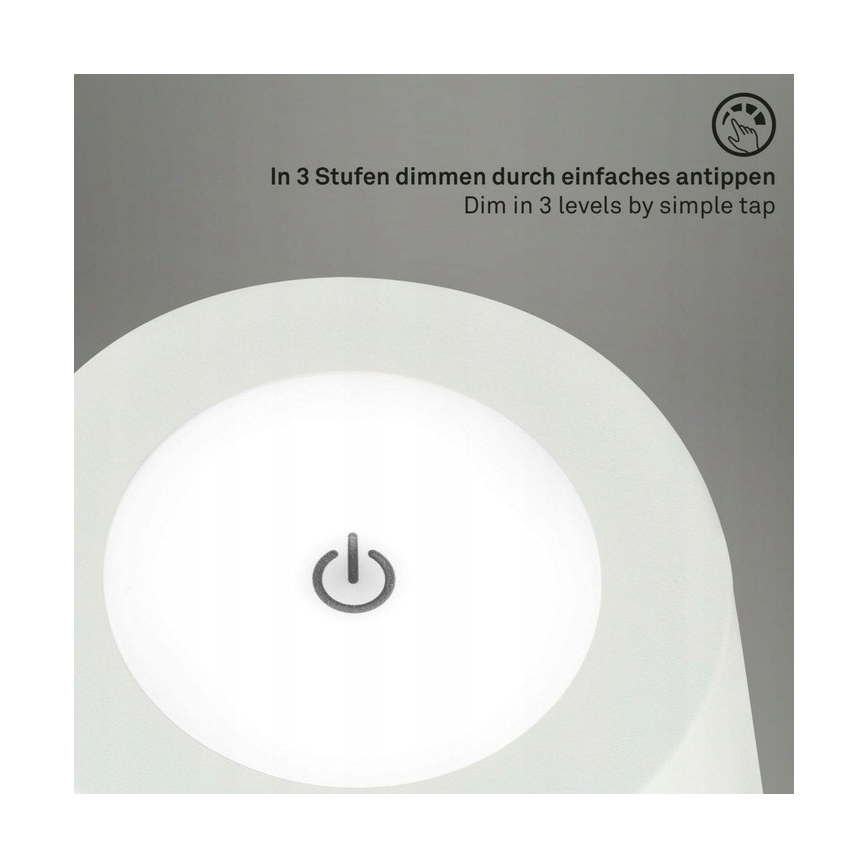 Briloner 1438016 - LED Aptumšojama skārienvadāma grīdas stāvlampa 3in1 LED/3,5W/5V IP44 3000K 38-130 cm balta