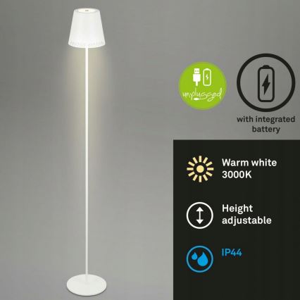 Briloner 1438016 - LED Aptumšojama skārienvadāma grīdas stāvlampa 3in1 LED/3,5W/5V IP44 3000K 38-130 cm balta