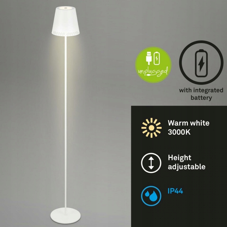 Briloner 1438016 - LED Aptumšojama skārienvadāma grīdas stāvlampa 3in1 LED/3,5W/5V IP44 3000K 38-130 cm balta