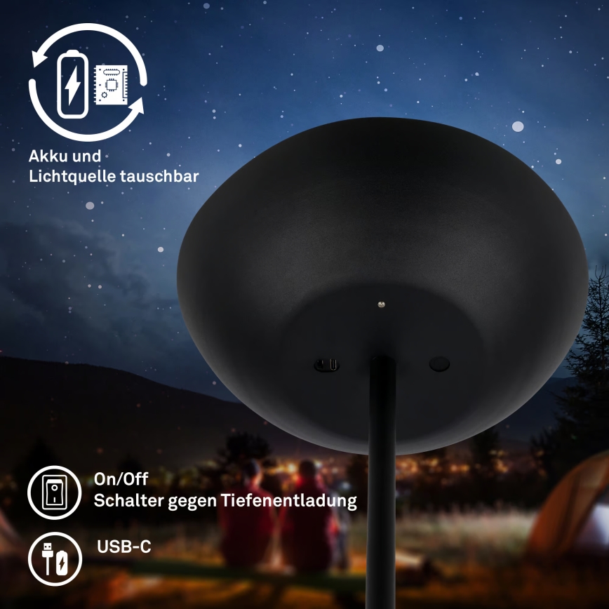 Briloner 1500015 - ESTATE LED grīdas lampa ar regulējamu spilgtumu LED/8W/5V 4000 mAh melna