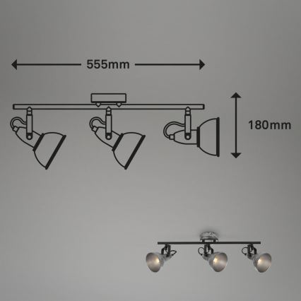 Briloner 2049-034 - Starmetis RETRO 3xE14/40W/230V pelēka