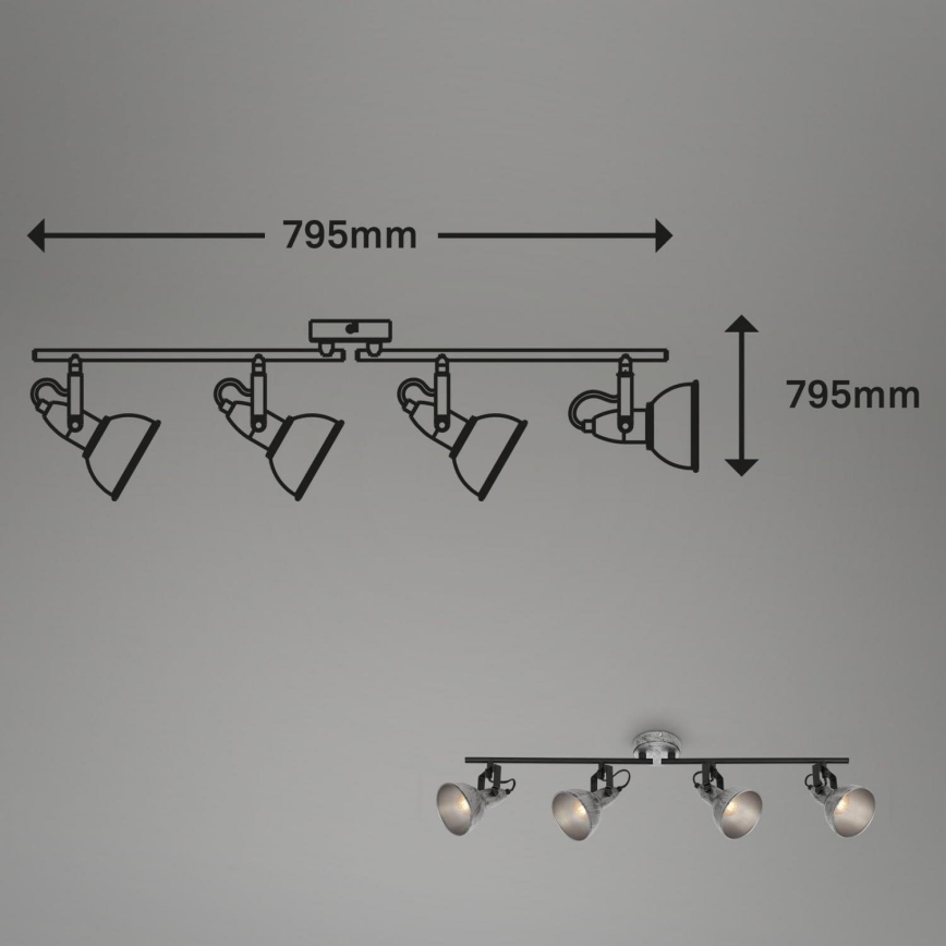 Briloner 2049-044 - Starmetis RETRO 4xE14/40W/230V pelēka