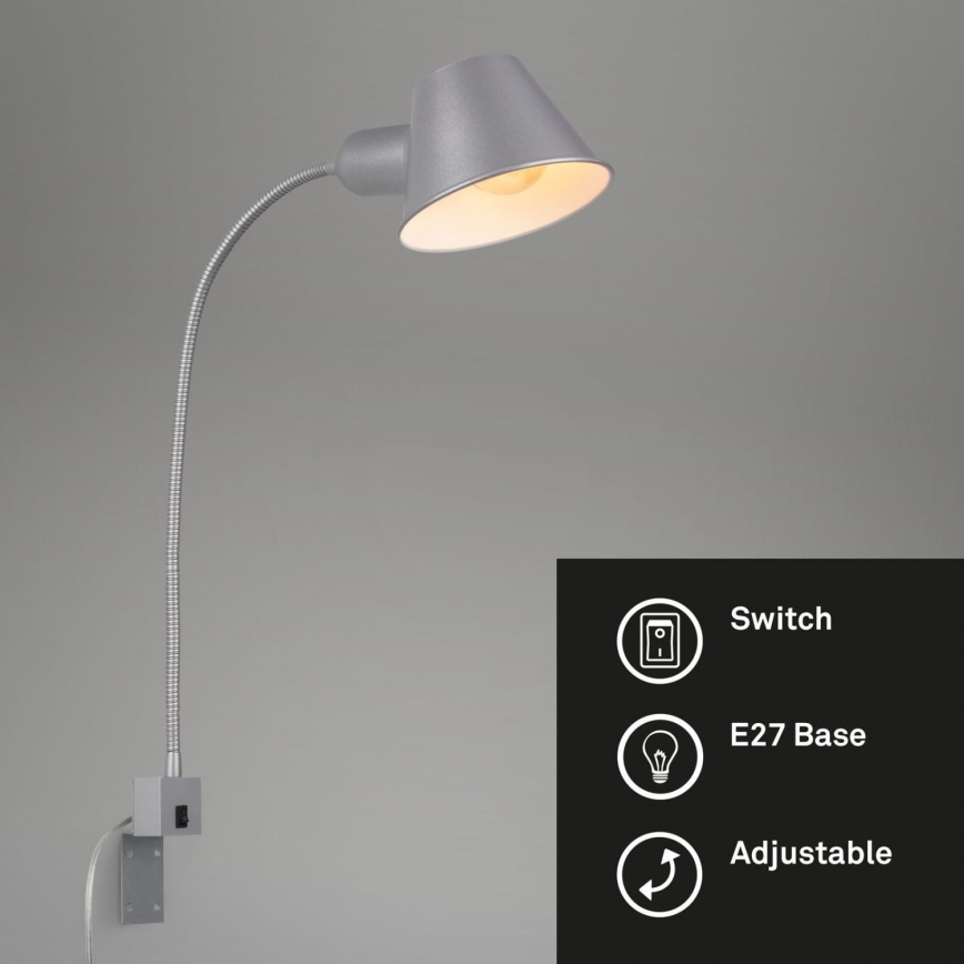 Briloner 2079-014 - Sienas pielāgojama lampa 1xE27/10W/230V sudraba