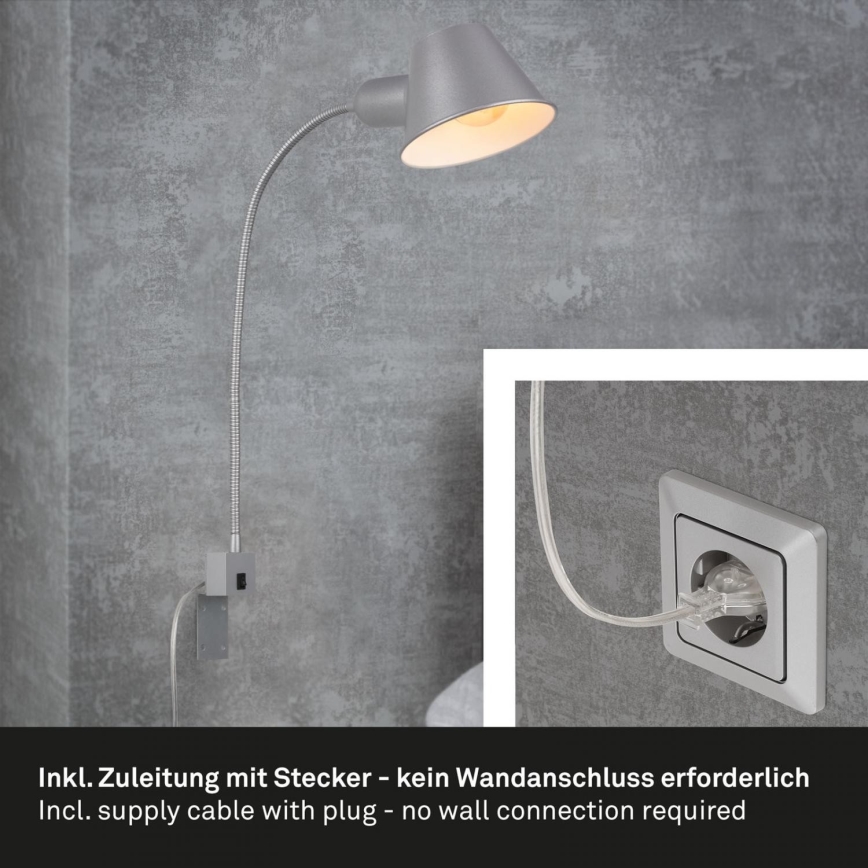 Briloner 2079-014 - Sienas pielāgojama lampa 1xE27/10W/230V sudraba