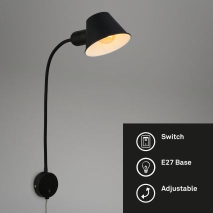 Briloner 2089-015 - Regulējama sienas lampa BRELLO 1xE27/10W/230V melna