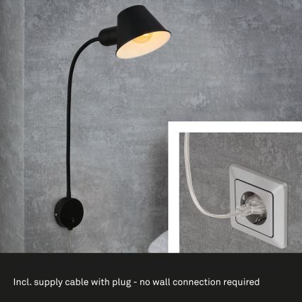 Briloner 2089-015 - Regulējama sienas lampa BRELLO 1xE27/10W/230V melna
