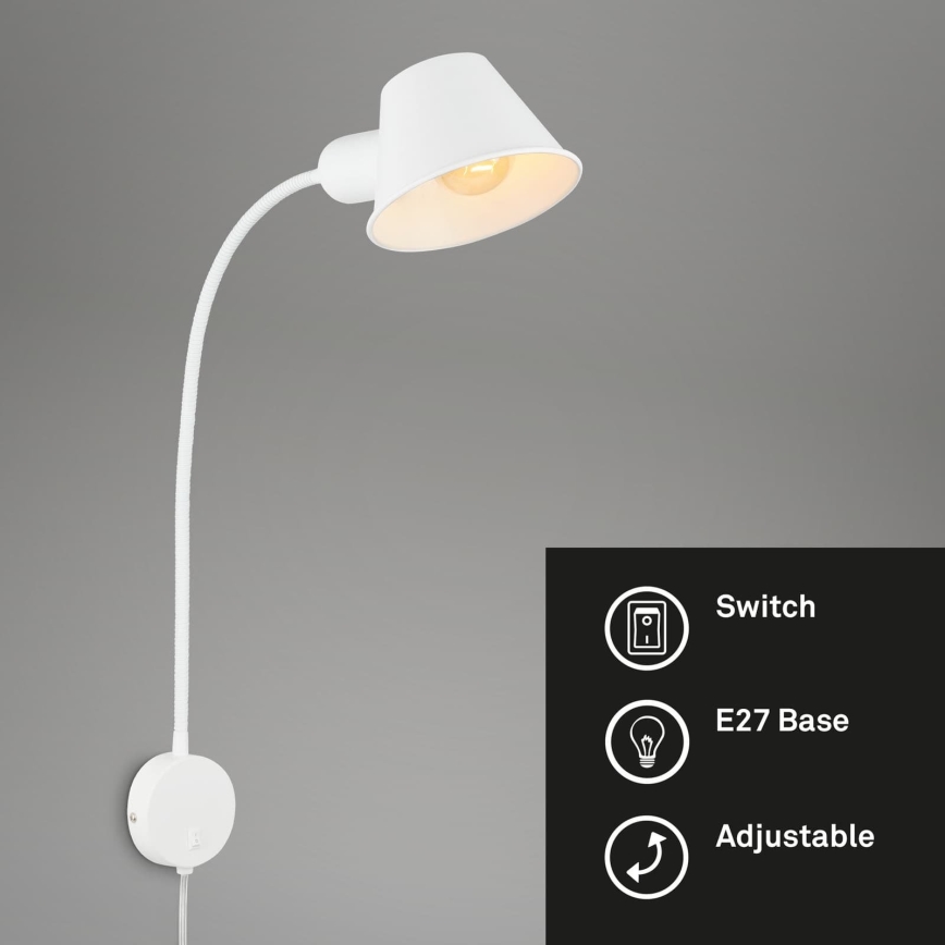 Briloner 2089-016 - Elastīga sienas lampa BRELLO 1xE27/10W/230V balta