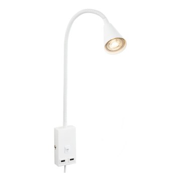 Briloner 2175-016 - Lokana sienas lampa ar USB portu 1xGU10/10W/230V balta