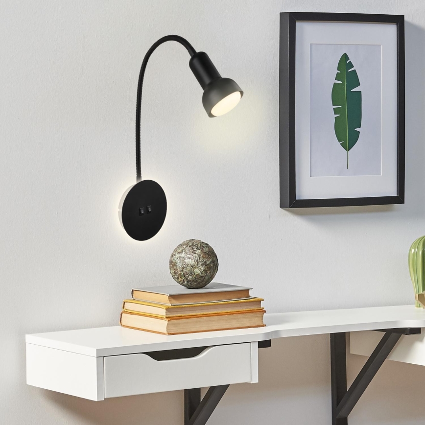 Briloner 2178015 - LED Sienas pielāgojama lampa 1xE14/10W/230V + LED/3W melna