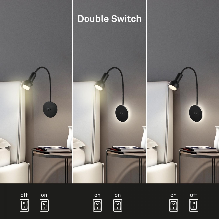 Briloner 2178015 - LED Sienas pielāgojama lampa 1xE14/10W/230V + LED/3W melna