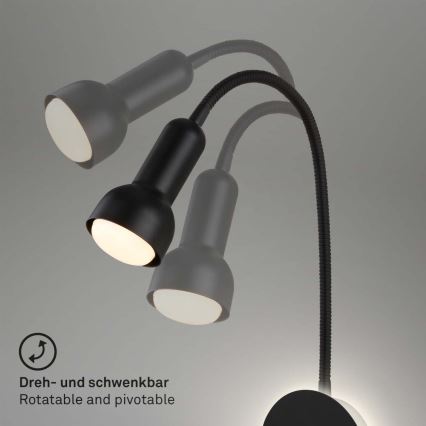 Briloner 2178015 - LED Sienas pielāgojama lampa 1xE14/10W/230V + LED/3W melna