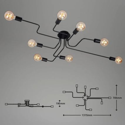 Briloner 2888-085 - Virsapmetuma lustra FARETTO 8xE27/60W/230V melna