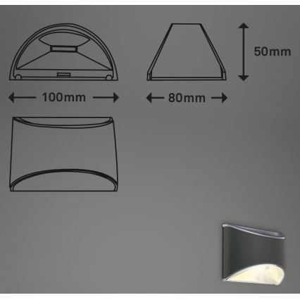Briloner 3133015 - LED Saules sienas lampas LED/2W/3,7V IP44 3000K 300 mAh