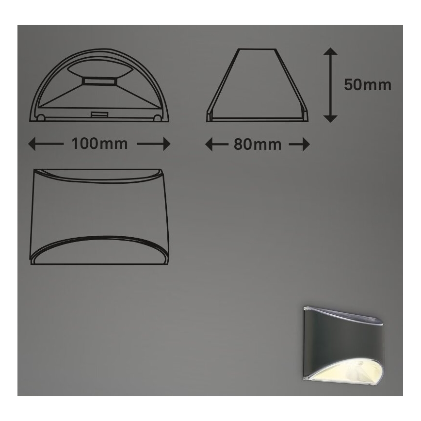 Briloner 3133015 - LED Saules sienas lampas LED/2W/3,7V IP44 3000K 300 mAh