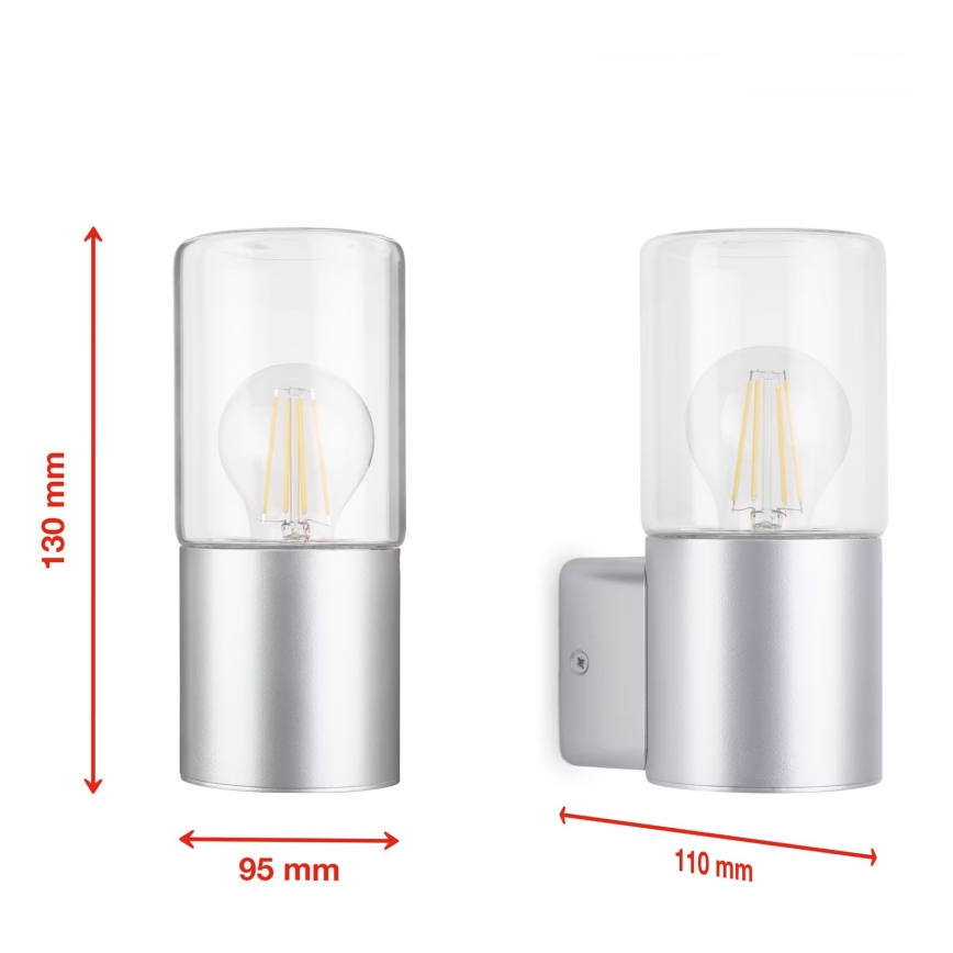 Briloner 320504TF - Āra sienas lampa 1xE27/12W/230V IP44 sudraba
