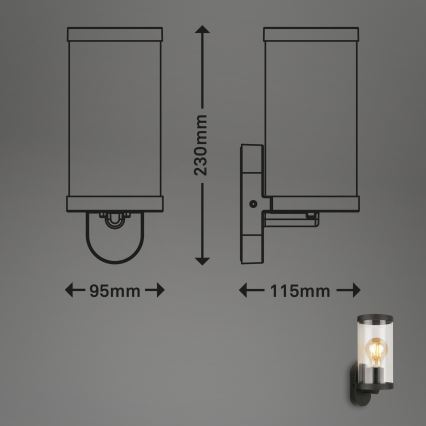 Briloner 3600-015 - Āra sienas lampa KAIRO 1xE27/12W/230V IP44 melna