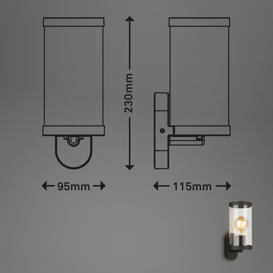 Briloner 3600-015 - Āra sienas lampa KAIRO 1xE27/12W/230V IP44 melna