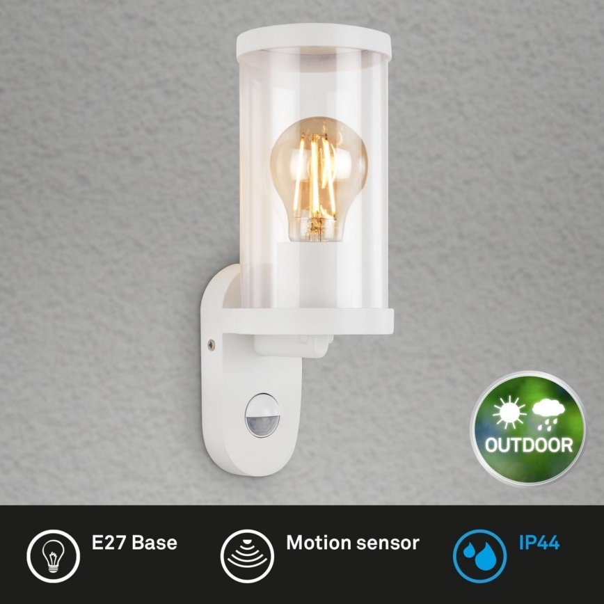 Briloner 3628-016 - Āra sienas lampa ar sensoru KAIRO 1xE27/12W/230V IP44 balta