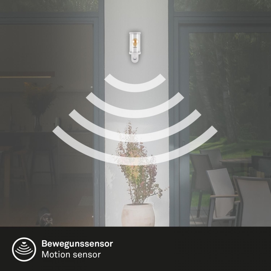 Briloner 3628-016 - Āra sienas lampa ar sensoru KAIRO 1xE27/12W/230V IP44 balta