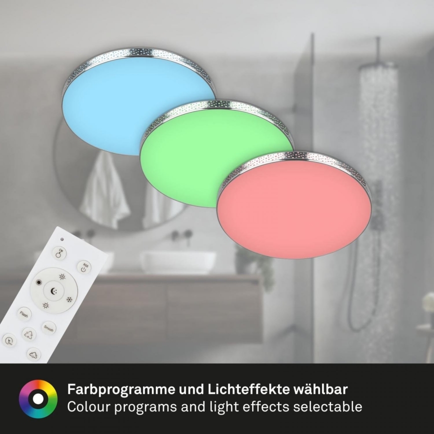 Briloner 3679-018 - LED RGB Aptumšojama vannas istabas griestu lampa MAGA LED/18,5W/230V 3000-6500K d. 35,5 cm + tālvadības pults