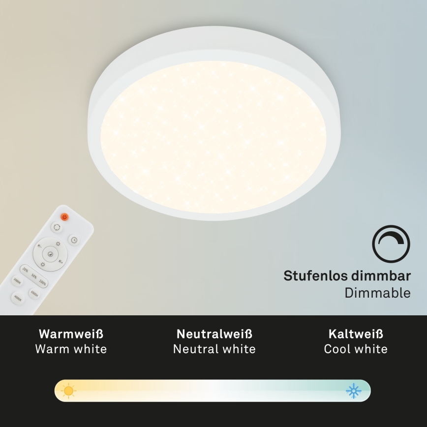 Briloner 3701-016 - LED Aptumšojama griestu lampa RUNA LED/18W/230V 2700-6500K balta + tālvadības pults