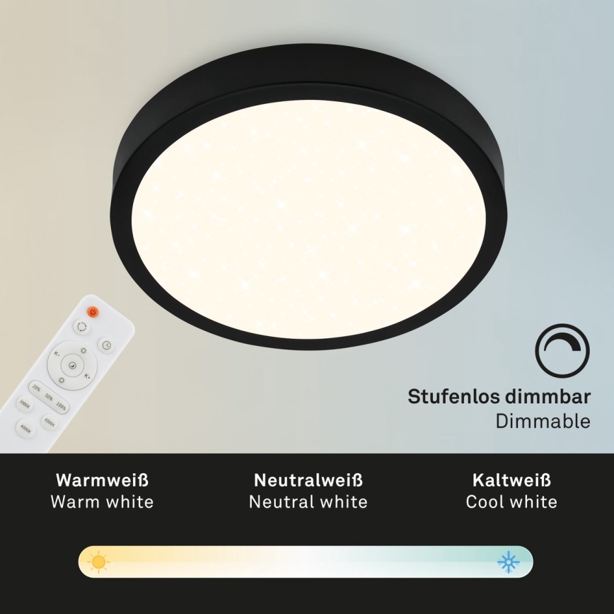 Briloner 3704-015 - LED Aptumšojama griestu lampa RUNA LED/22W/230V 2700-6500K melna + tālvadības pults