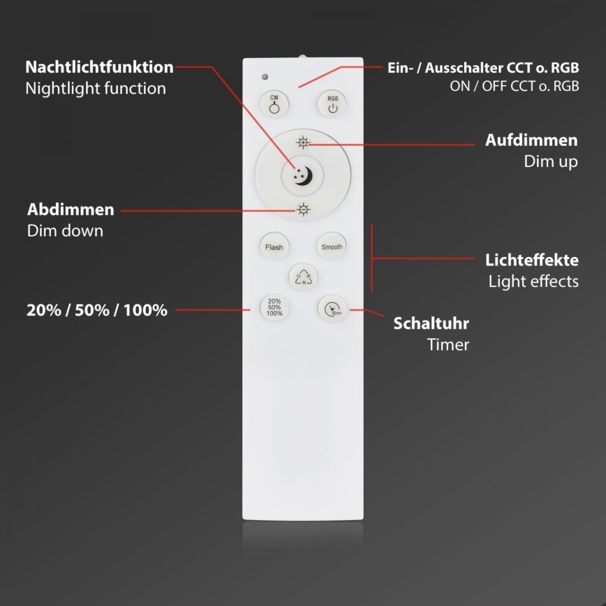 Briloner 3709-015 - LED RGBW Aptumšojama griestu lampa LED/22W/230V 4000K d. 38 cm melna + tālvadības pults