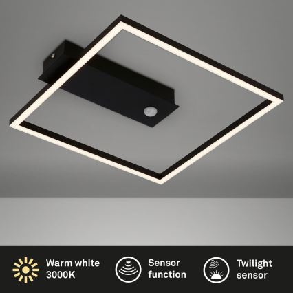 Briloner 3770-015 - LED griestu gaismeklis ar kustības un krēslas sensoru FRAME LED/14W/230V 3000K 30x32 cm melns