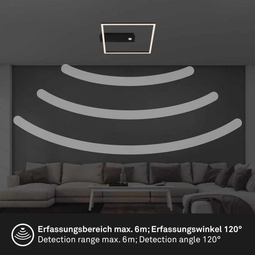 Briloner 3770-015 - LED griestu gaismeklis ar kustības un krēslas sensoru FRAME LED/14W/230V 3000K 30x32 cm melns