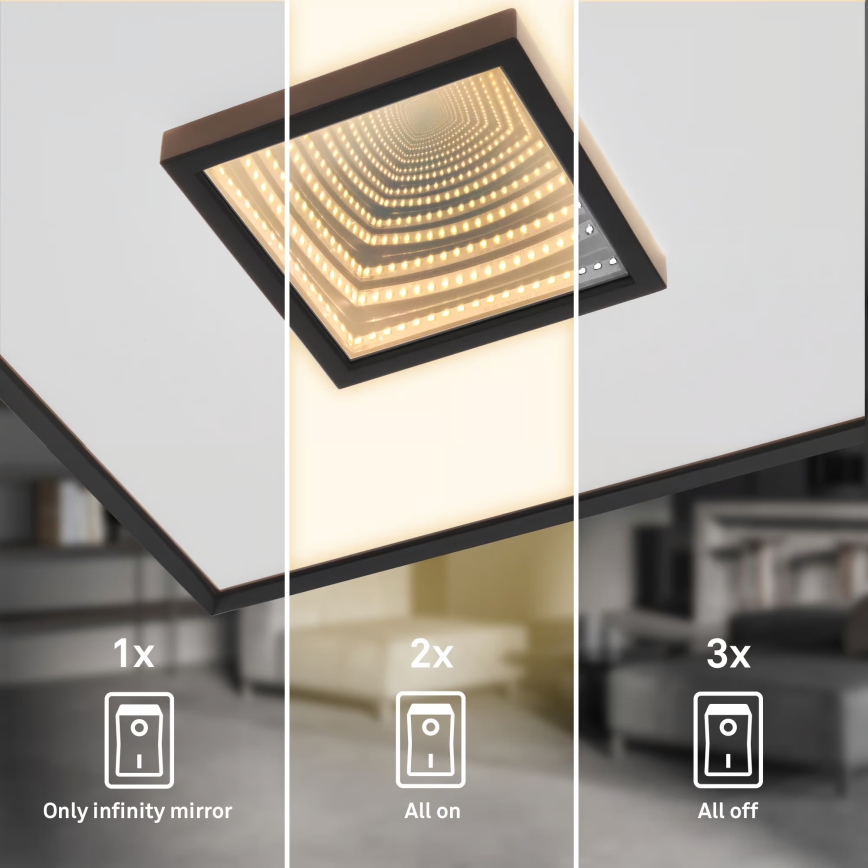 Briloner 3848015 - LED griestu gaismeklis TORO LED/18W/230V 42x42 cm melns