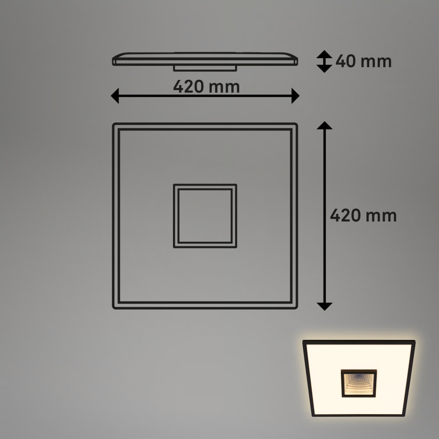 Briloner 3848015 - LED griestu gaismeklis TORO LED/18W/230V 42x42 cm melns
