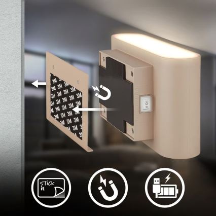 Briloner 3878011 - Uzlādējams LED sienas gaismeklis ar kustības un krēslas sensoru CHAT LED/3W/5V 2000 mAh bēšs