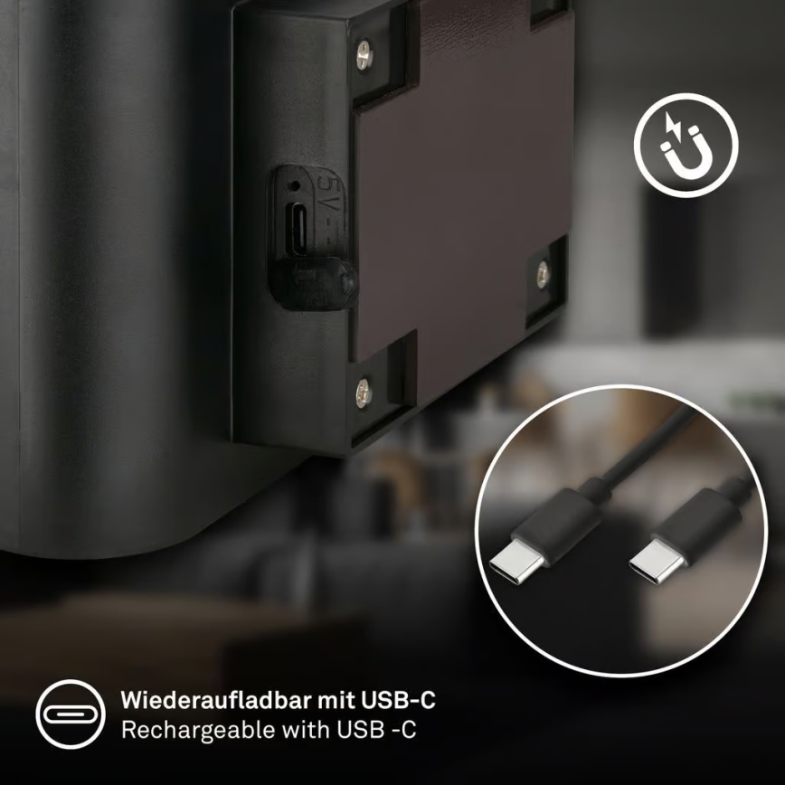 Briloner 3878015 - uzlādējamā LED sienas lampa ar kustības un krēslas sensoru CHAT LED/3W/5V 2000 mAh melna