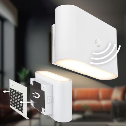 Briloner 3878016 - uzlādējams LED sienas gaismeklis ar kustības un krēslas sensoru CHAT LED/3W/5V 2000 mAh balts