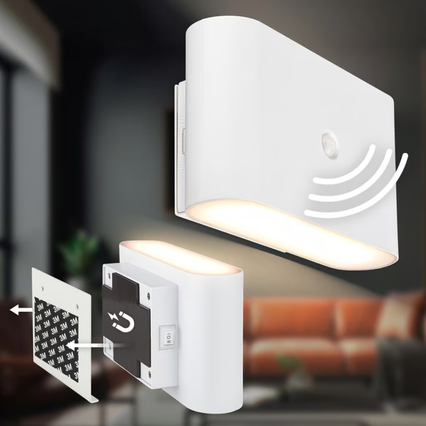 Briloner 3878016 - uzlādējams LED sienas gaismeklis ar kustības un krēslas sensoru CHAT LED/3W/5V 2000 mAh balts