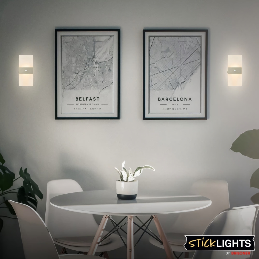 Briloner 3888012 - LED uzlādējams sienas gaismeklis ar kustības un krēslas sensoru AURA LED/2,5W/5V 1800 mAh matēts hroms