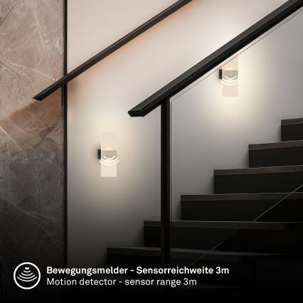 Briloner 3888012 - LED uzlādējams sienas gaismeklis ar kustības un krēslas sensoru AURA LED/2,5W/5V 1800 mAh matēts hroms