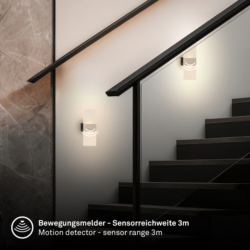 Briloner 3888012 - LED uzlādējams sienas gaismeklis ar kustības un krēslas sensoru AURA LED/2,5W/5V 1800 mAh matēts hroms