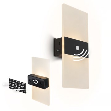 Briloner 3888015 - LED uzlādējamais sienas gaismeklis ar kustības un krēslas sensoru AURA LED/2,5W/5V 1800 mAh melns