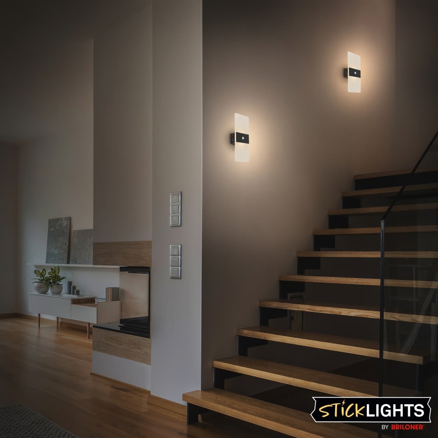 Briloner 3888015 - LED uzlādējamais sienas gaismeklis ar kustības un krēslas sensoru AURA LED/2,5W/5V 1800 mAh melns