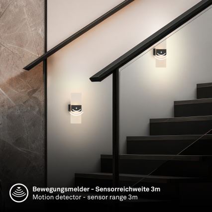 Briloner 3888015 - LED uzlādējamais sienas gaismeklis ar kustības un krēslas sensoru AURA LED/2,5W/5V 1800 mAh melns