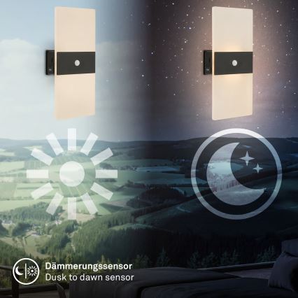 Briloner 3888015 - LED uzlādējamais sienas gaismeklis ar kustības un krēslas sensoru AURA LED/2,5W/5V 1800 mAh melns