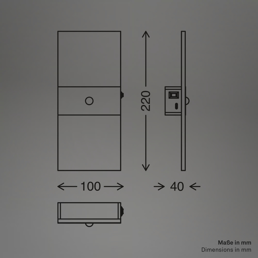 Briloner 3888015 - LED uzlādējamais sienas gaismeklis ar kustības un krēslas sensoru AURA LED/2,5W/5V 1800 mAh melns