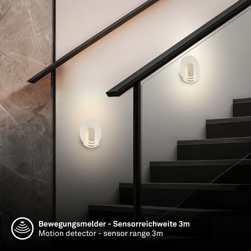 Briloner 3889012 - LED uzlādējams sienas gaismeklis ar kustības un krēslas sensoru TARO LED/2,5W/5V 1800 mAh matēts hroms