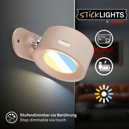 Briloner 3896011 - TARI LED uzlādējamais sienas gaismeklis ar regulējamu spilgtumu LED/1,6W/5V 1500 mAh bēšs