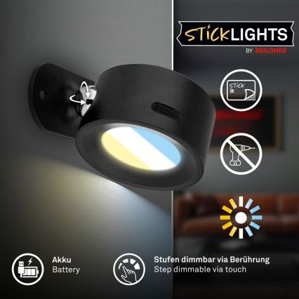 Briloner 3896015 - TARI LED sienas lampa ar regulējamu spilgtumu, uzlādējama, 1,6 W / 5 V, 1500 mAh, melna